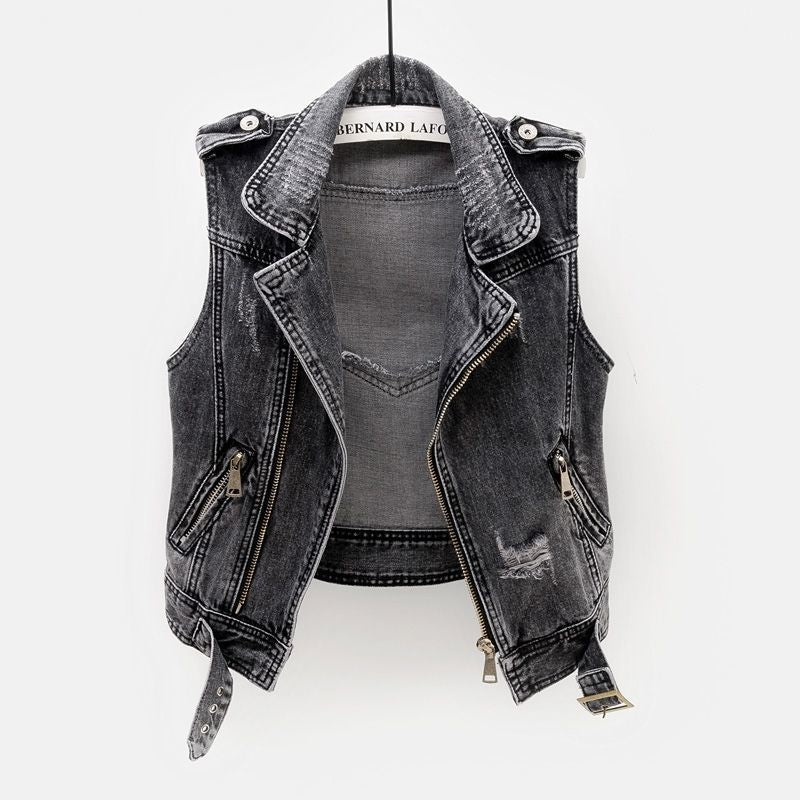 Slim And Versatile Women's Short Denim Vest