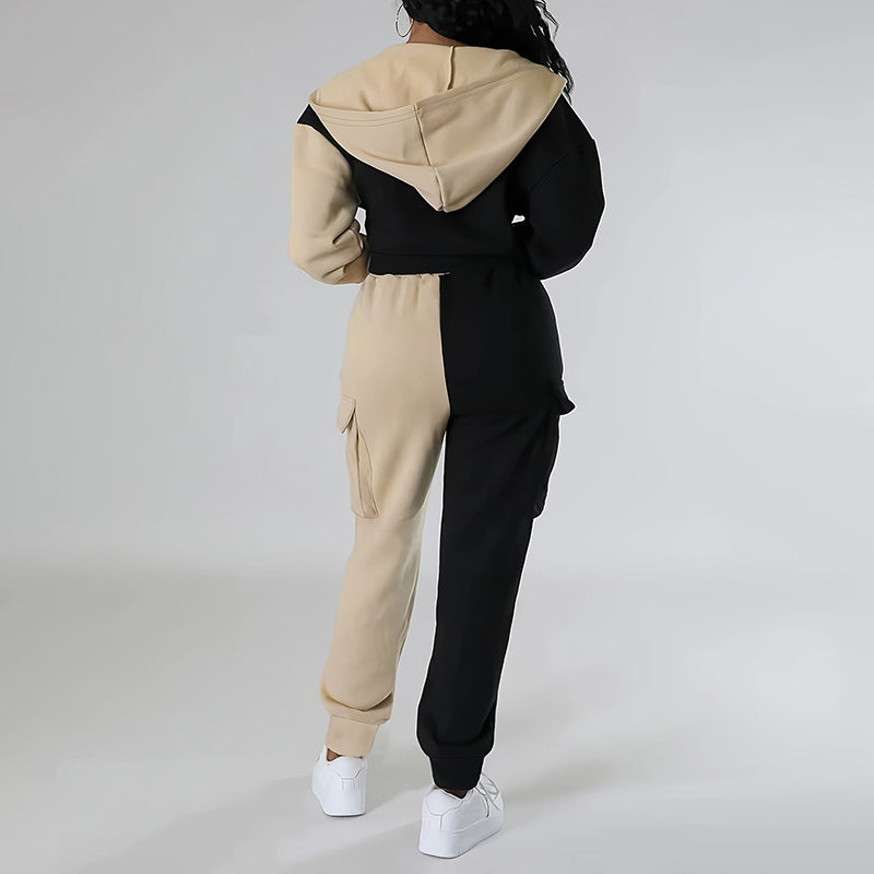 2 Piece Set, Full Zip Up Cropped Hoodie Jacket & Drawstring Cargo Pants, Casual Streetwear Outfit