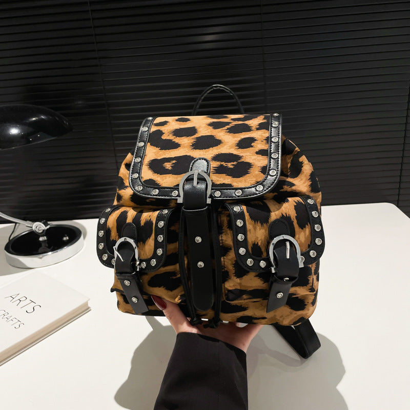 Personalized Leopard Print Backpack Trendy Fashion Flip Schoolbag