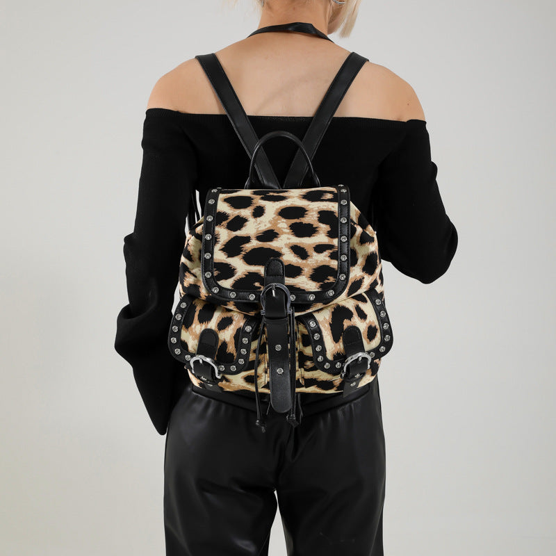 Personalized Leopard Print Backpack Trendy Fashion Flip Schoolbag